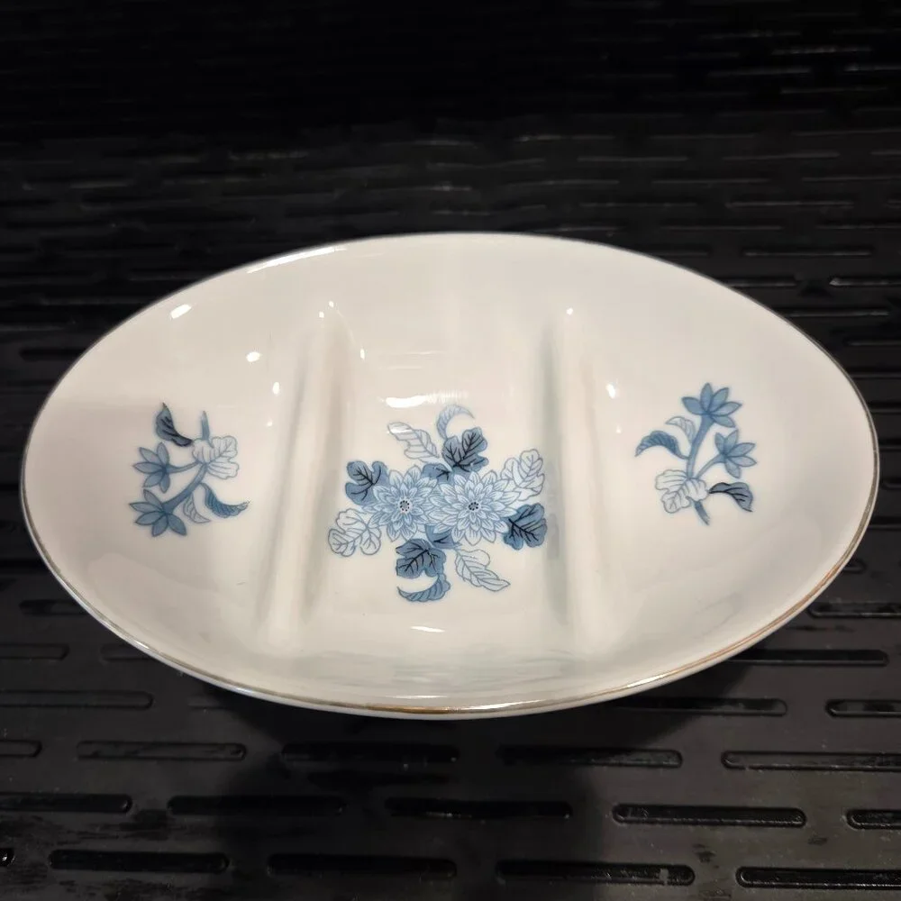 Vintage I.W. Rice Ceramic Divided Pedestal Soap Trinket Dish Farmhouse